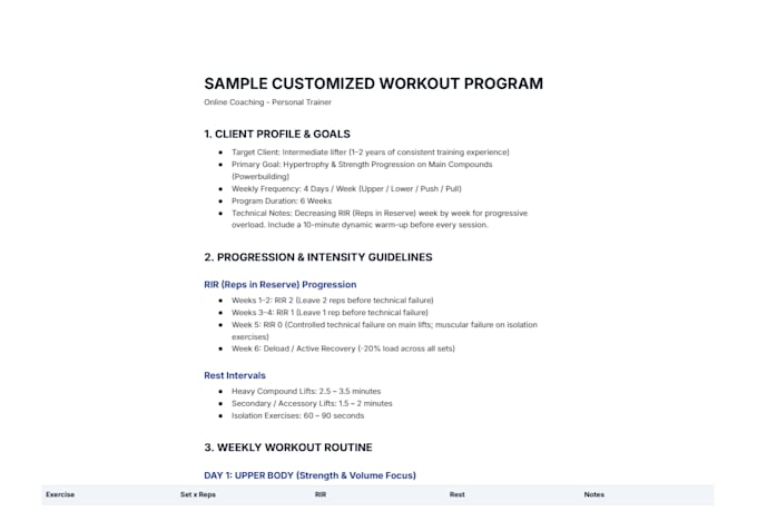 create a custom gym workout plan